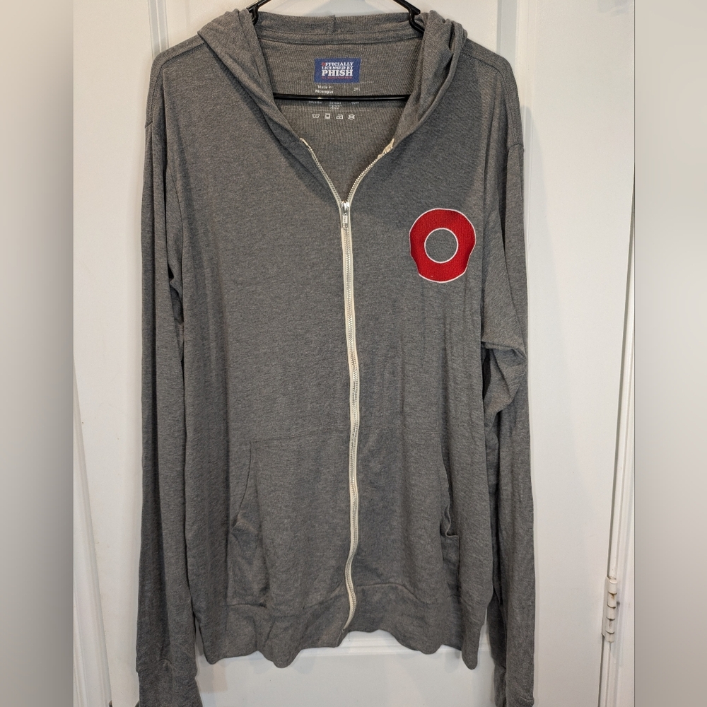 Phish Zip Up Hoodie Gray Donut Logo Official Merch Lightweight Size 2XL NWOT